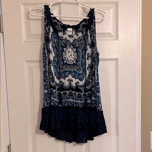 Bila Blue and Black Ruffled Tank Top